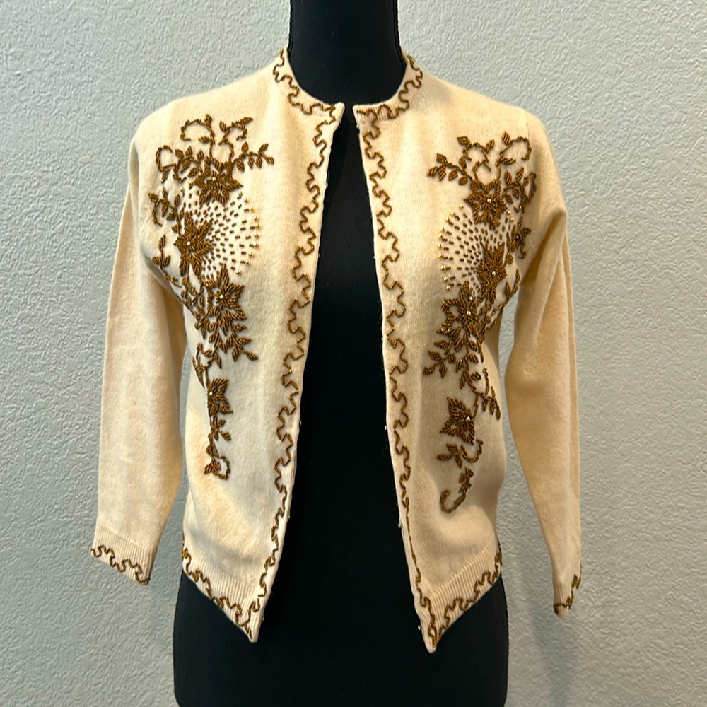 Vintage Beaded Cardigan. 1950s gorgeous copper colored